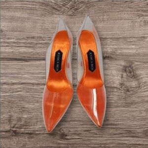 Jessica Rich Women So Fancy Tall Pump Clear Pointed Toe heel Orange Sz 6, 8, 9,